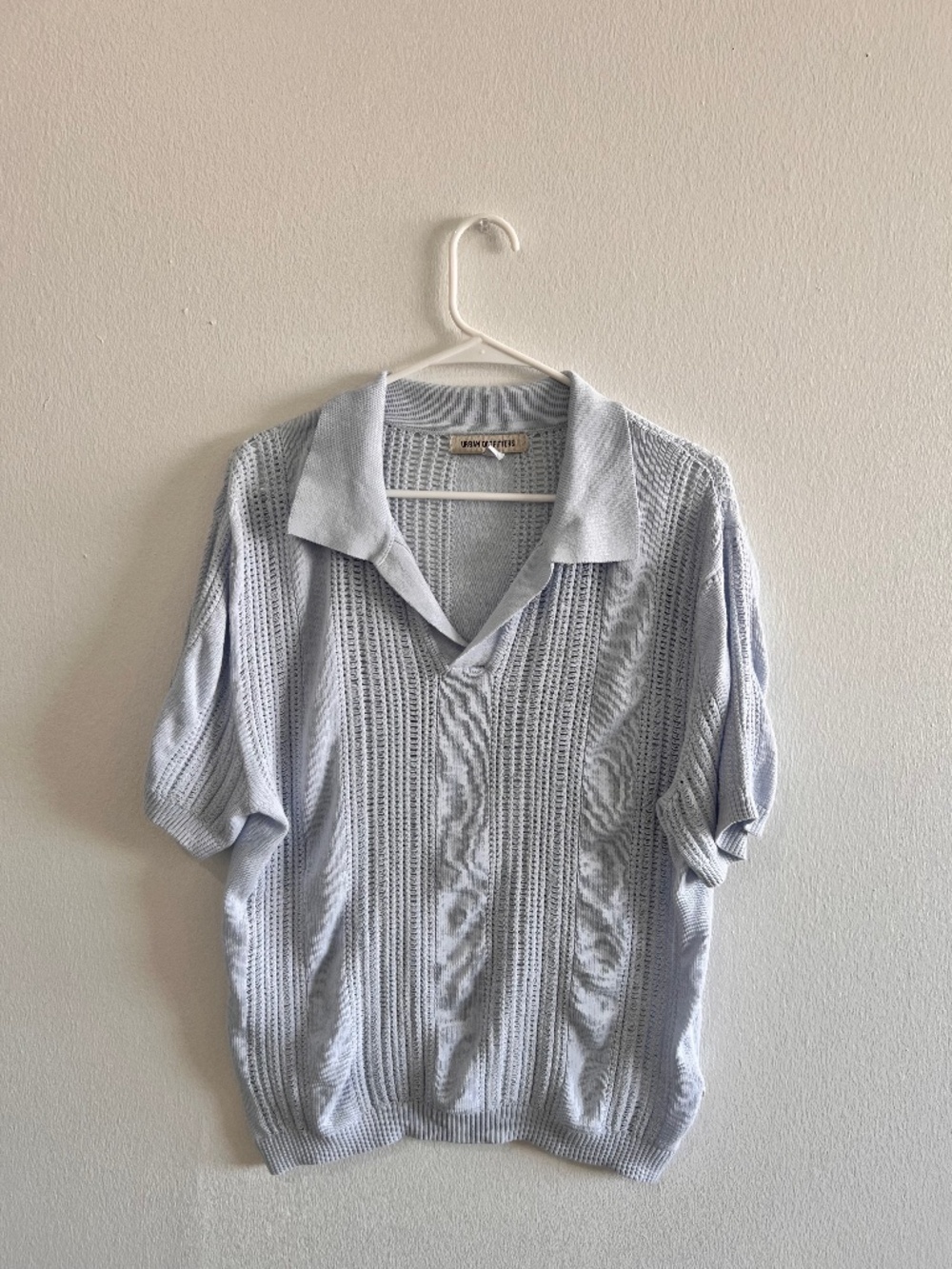 Urban Outfitters Light Blue Open Knit Short Sleeve Polo Shirt
